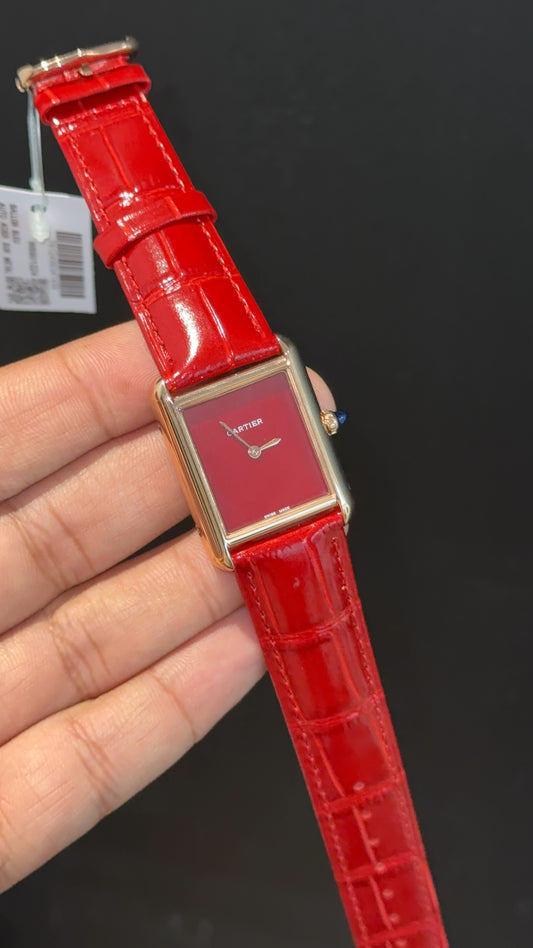 Cartier Tank | Rose | 36mm | Red Leather Strap | Red Dial - twentyfour