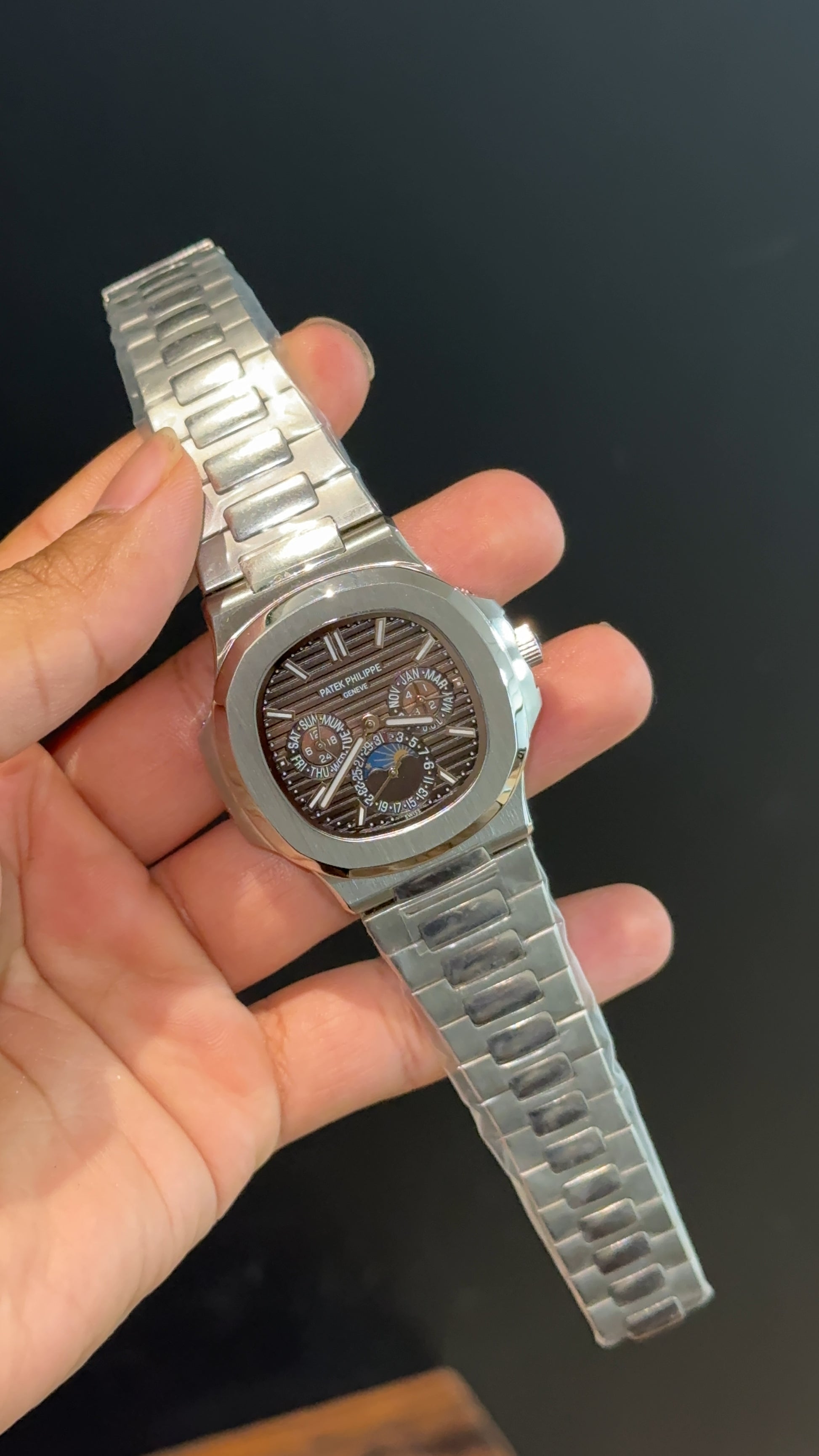 Pp Auto | Silver Chain | Power Reserve | Chrono | Moonphase | Brown Dial - twentyfour