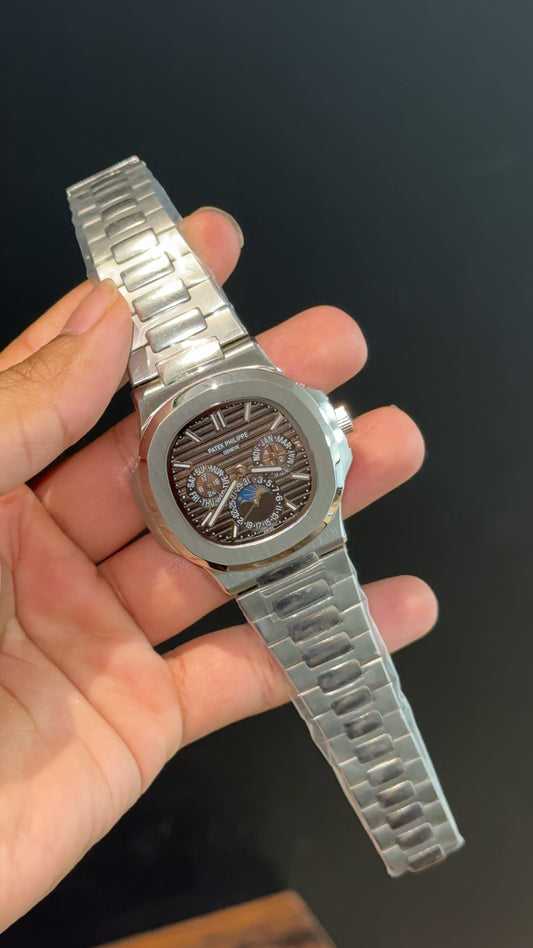 Pp Auto | Silver Chain | Power Reserve | Chrono | Moonphase | Brown Dial - twentyfour