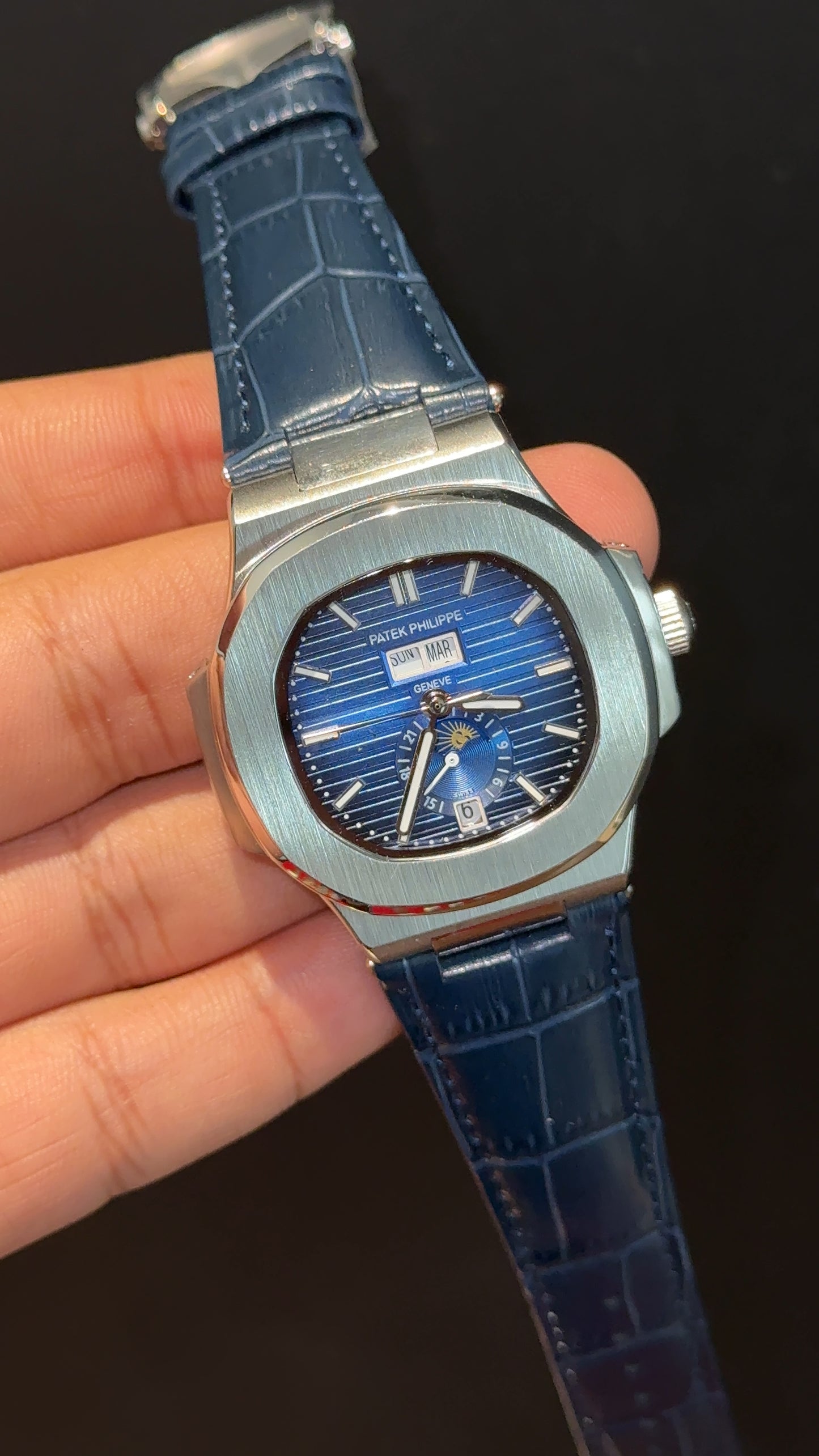 Pp Auto | Moonphase | Yearly Edition | Silver Case | Blue Leather Strap | Blue Dial