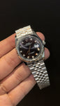 Premium DateJust | 36mm | Silver Chain | Black Diamond Dial