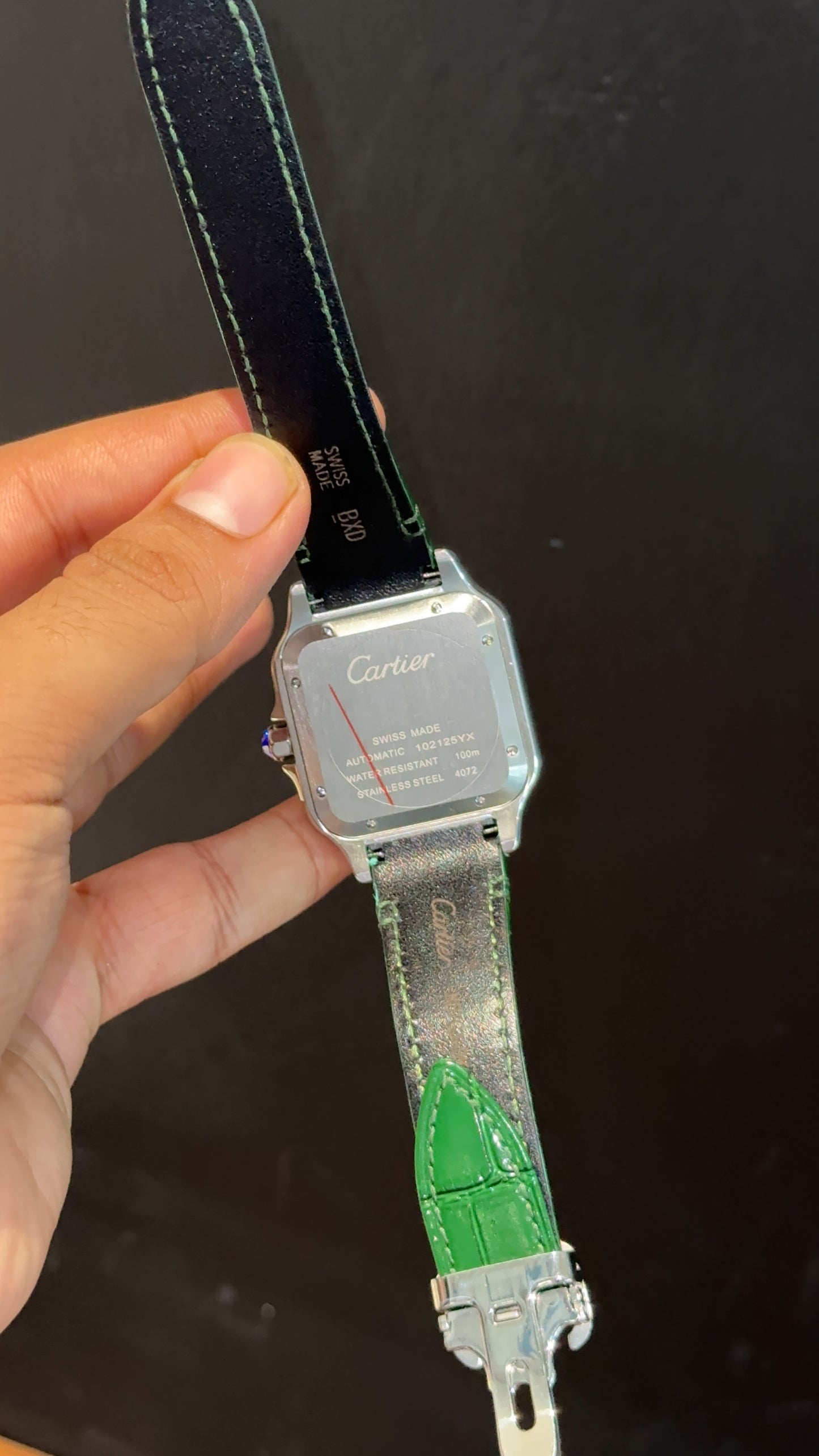 Cartier Santos | Silver Case | Green Strap | Lightish Green Arabic Dial - twentyfour