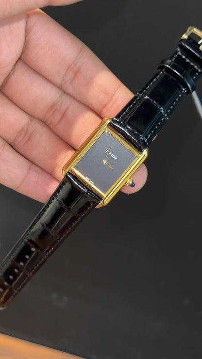 Cartier Tank | Gold | 36mm | Black Leather Strap | Black Dial - twentyfour