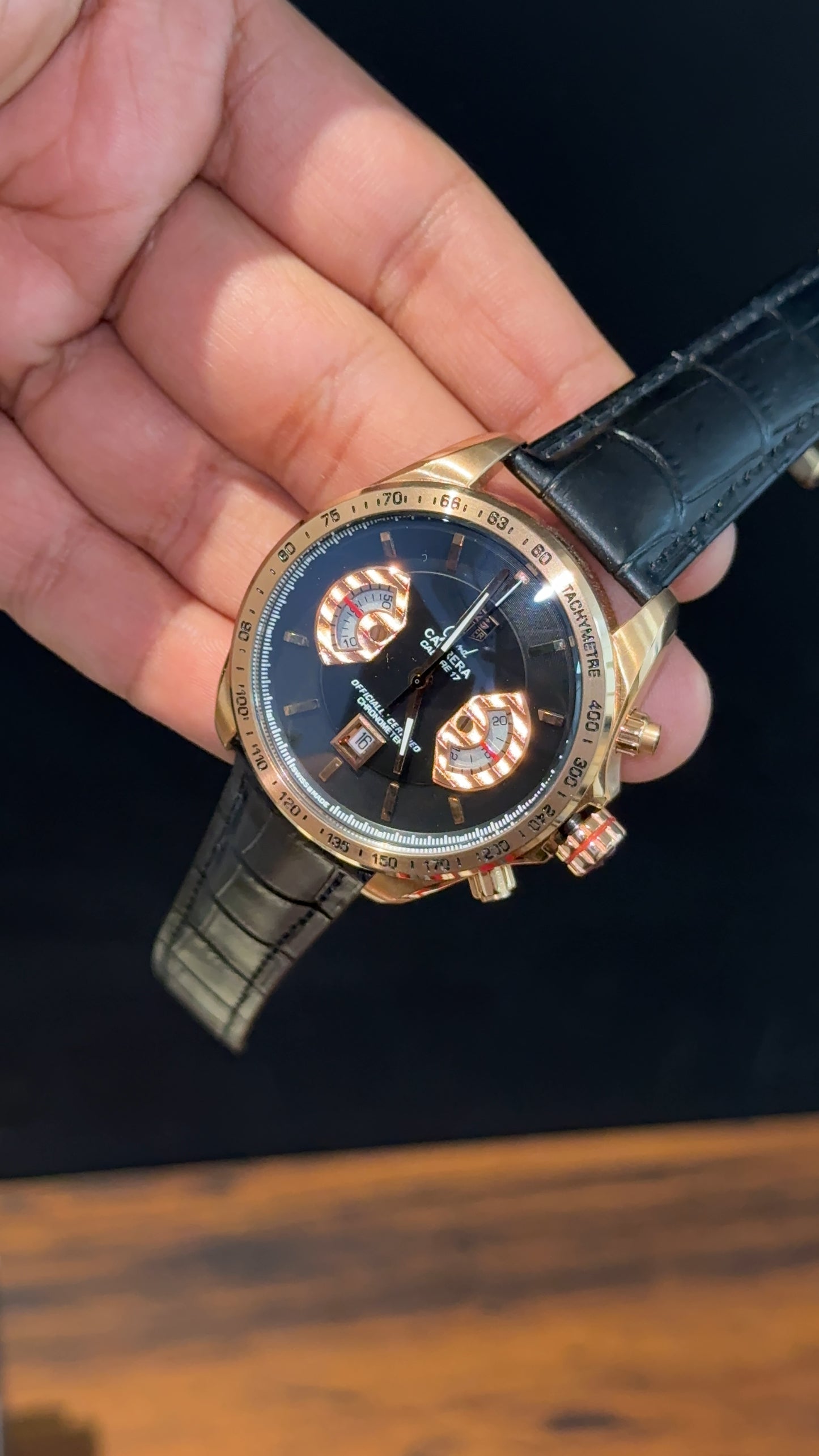 Tag Carrera | Calibre 17 | Rose | Black Strap | Chrono | Black Dial