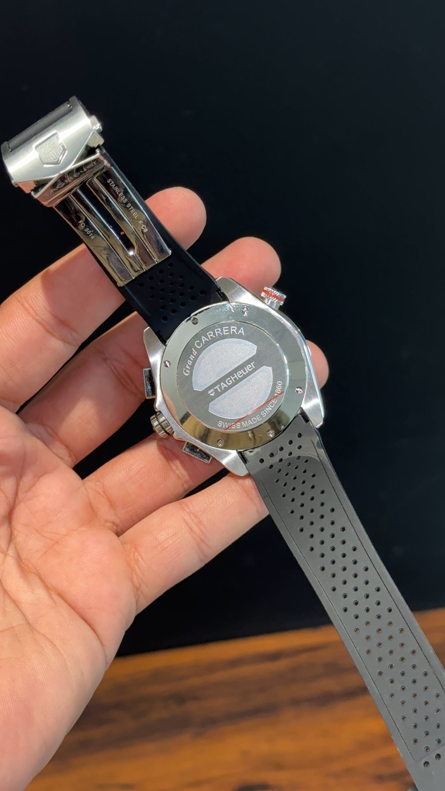 Tag Calibre 38 | Black Strap | Silver Bezel | Chrono | Black Dial