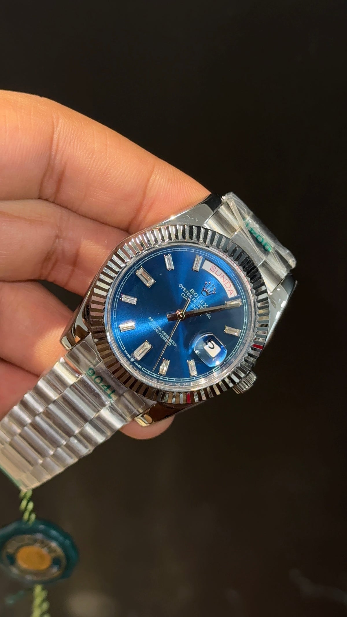 DayDate | Silver Chain | Pearl Digit | Blue Plain Dial