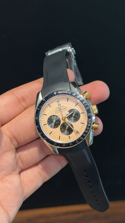 Omega Speedmaster | black Strap | Silver Gold Case | Black Chrono | Gold Dial - twentyfour
