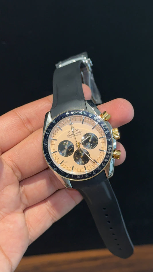 Omega Speedmaster | black Strap | Silver Gold Case | Black Chrono | Gold Dial