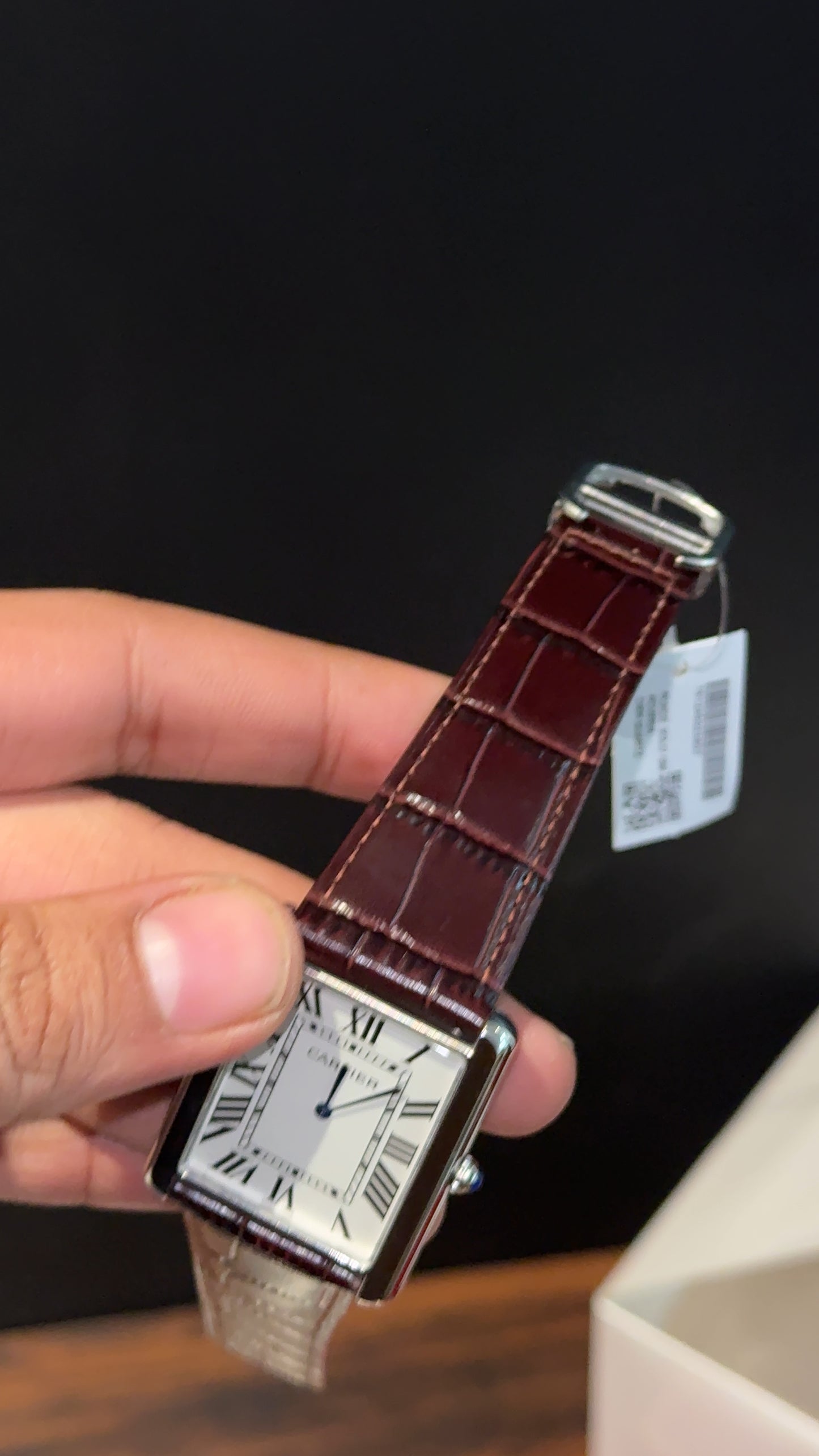Cartier Tank | Silver | Dark Brown Leather Strap | White Dial - twentyfour