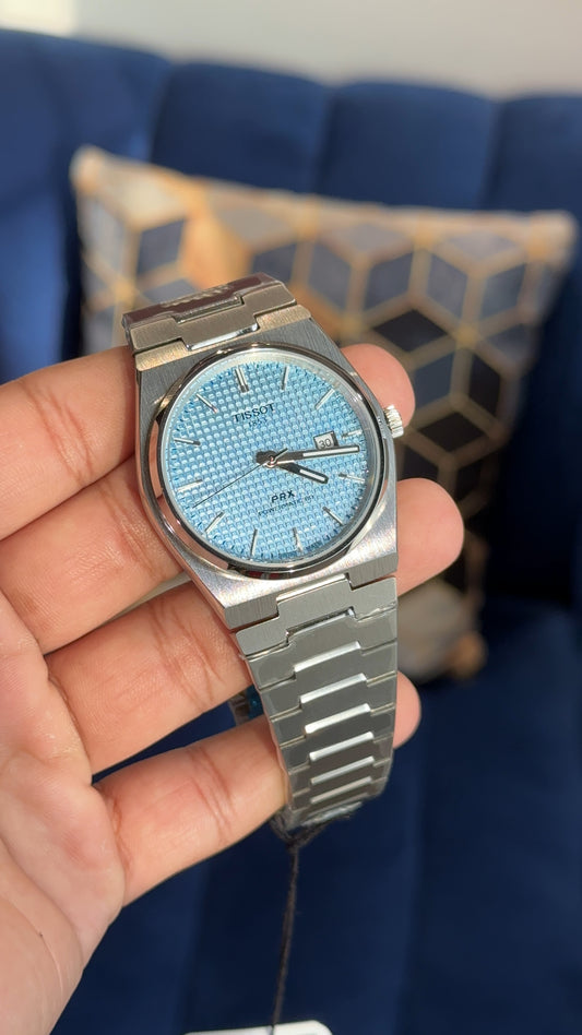 Tissot Prx | Quartz | Silver Chain | Sky Blue Texture Dial