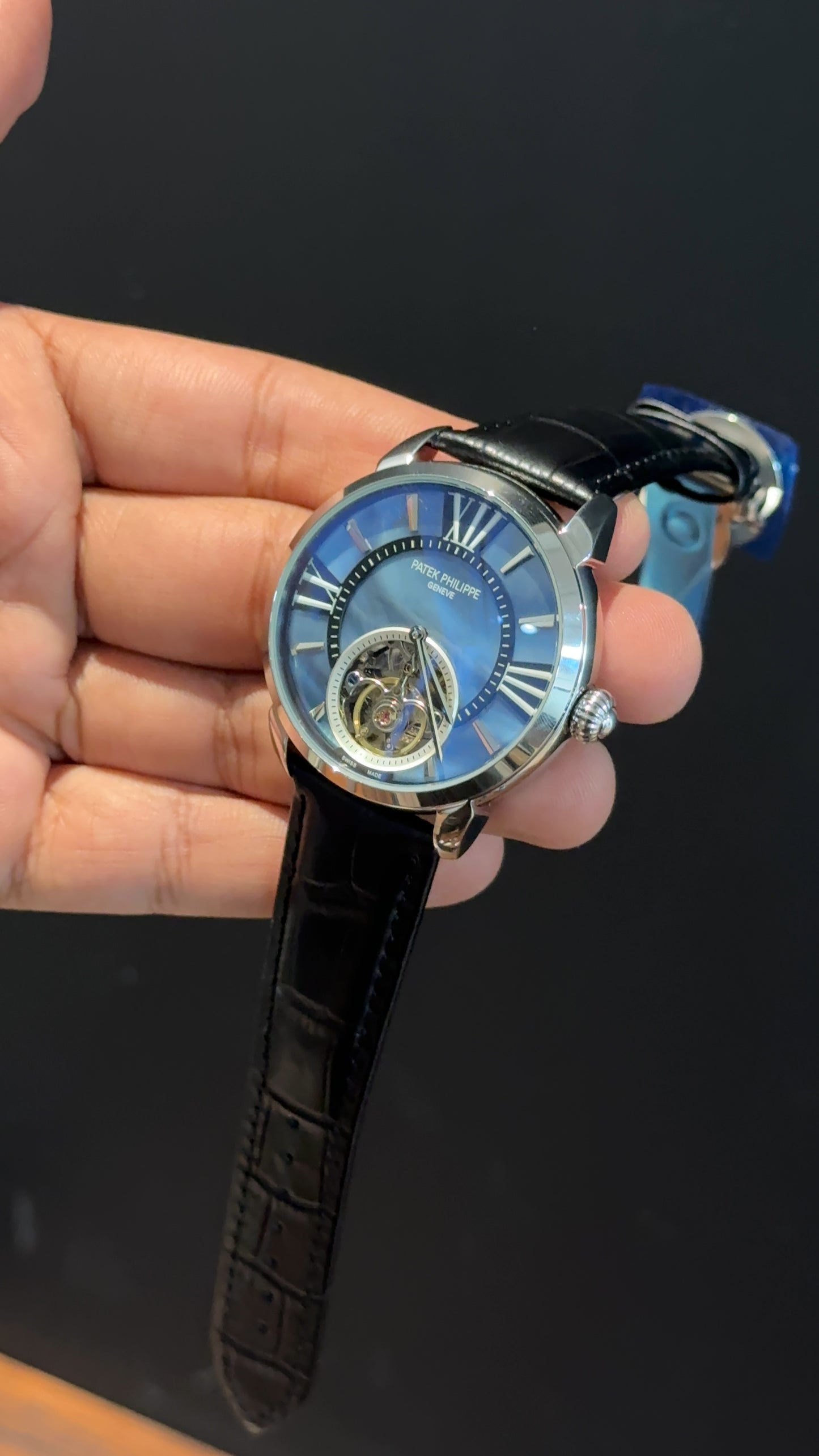 PP Auto | Silver | Pendulum | Black Leather Strap | Tiffany Index Dial