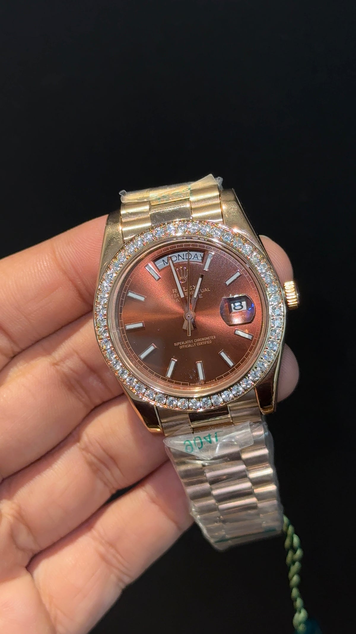DayDate | Diamond Bezel | Rose Chain | Brown Dial