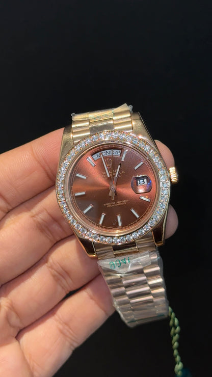 DayDate | Diamond Bezel | Rose Chain | Brown Dial