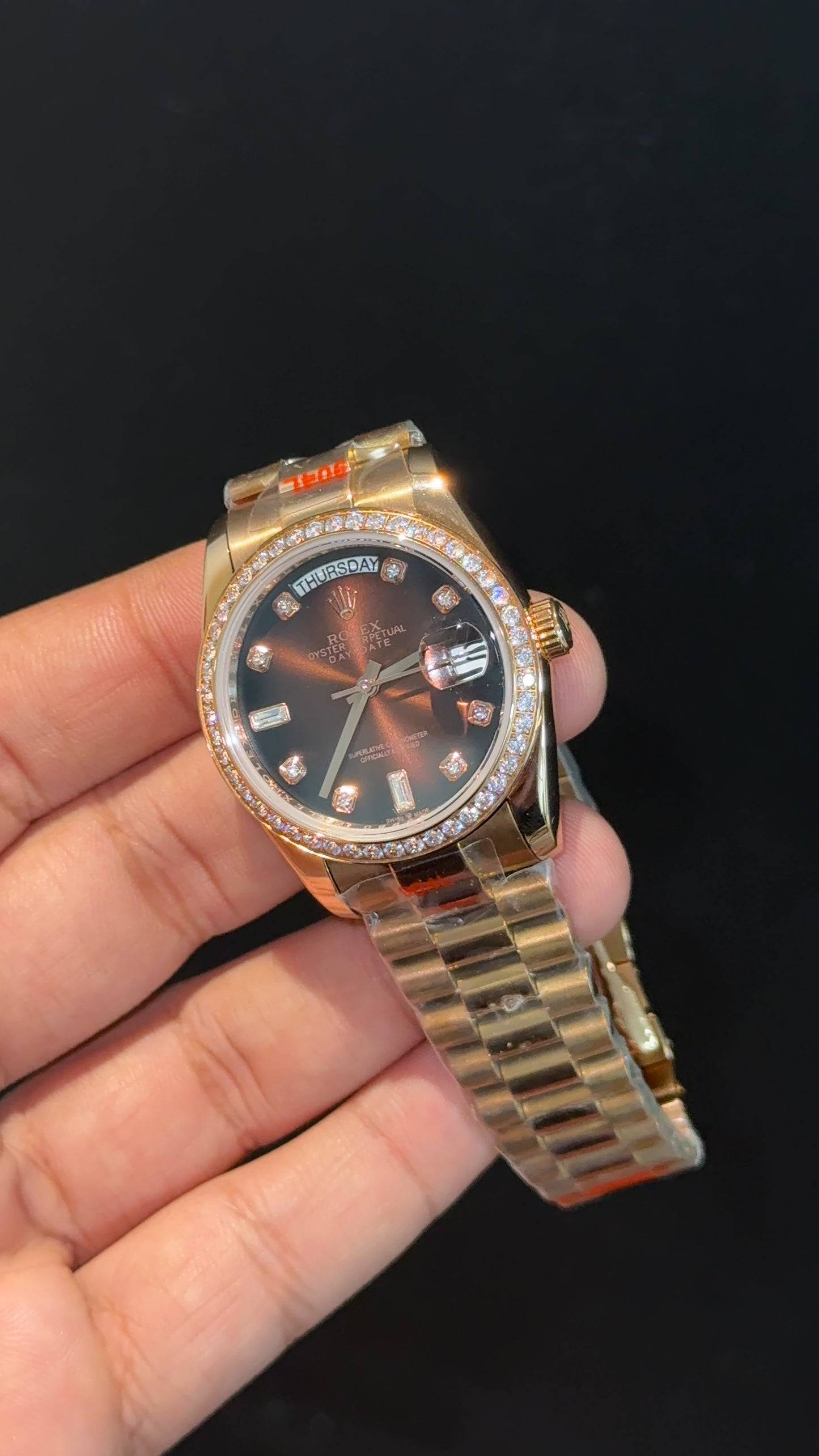 Daydate | 36mm | Diamond Case | Rose Chain | Diamond Digit | Gradient Brown Dial - twentyfour