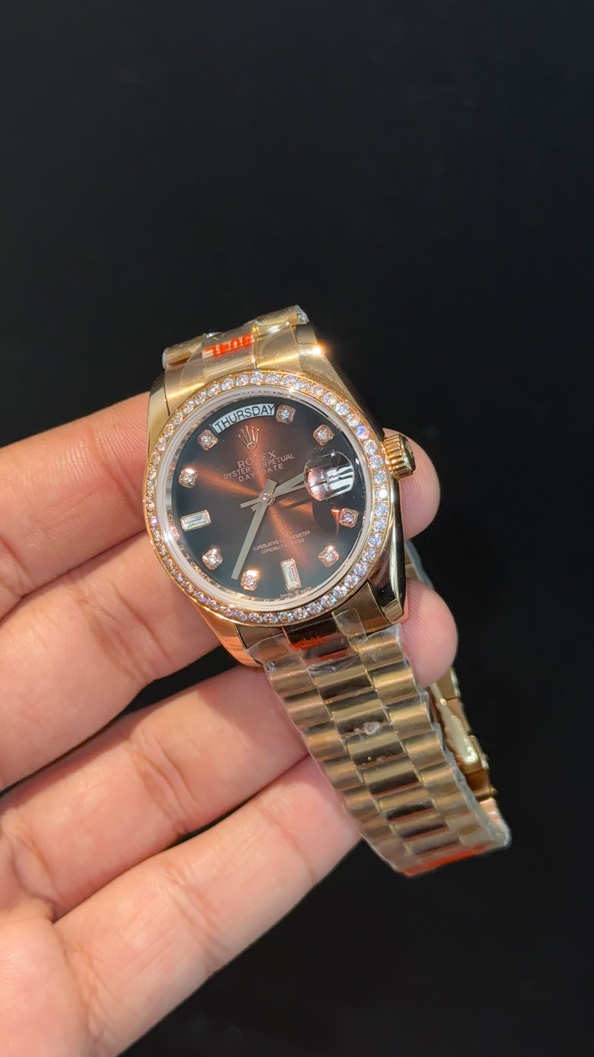 Daydate | 36mm | Diamond Case | Rose Chain | Diamond Digit | Gradient Brown Dial - twentyfour