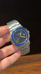 Pp Auto | Silver Chain | Blue Diamond Bezel | Blue Digits | Black Dial