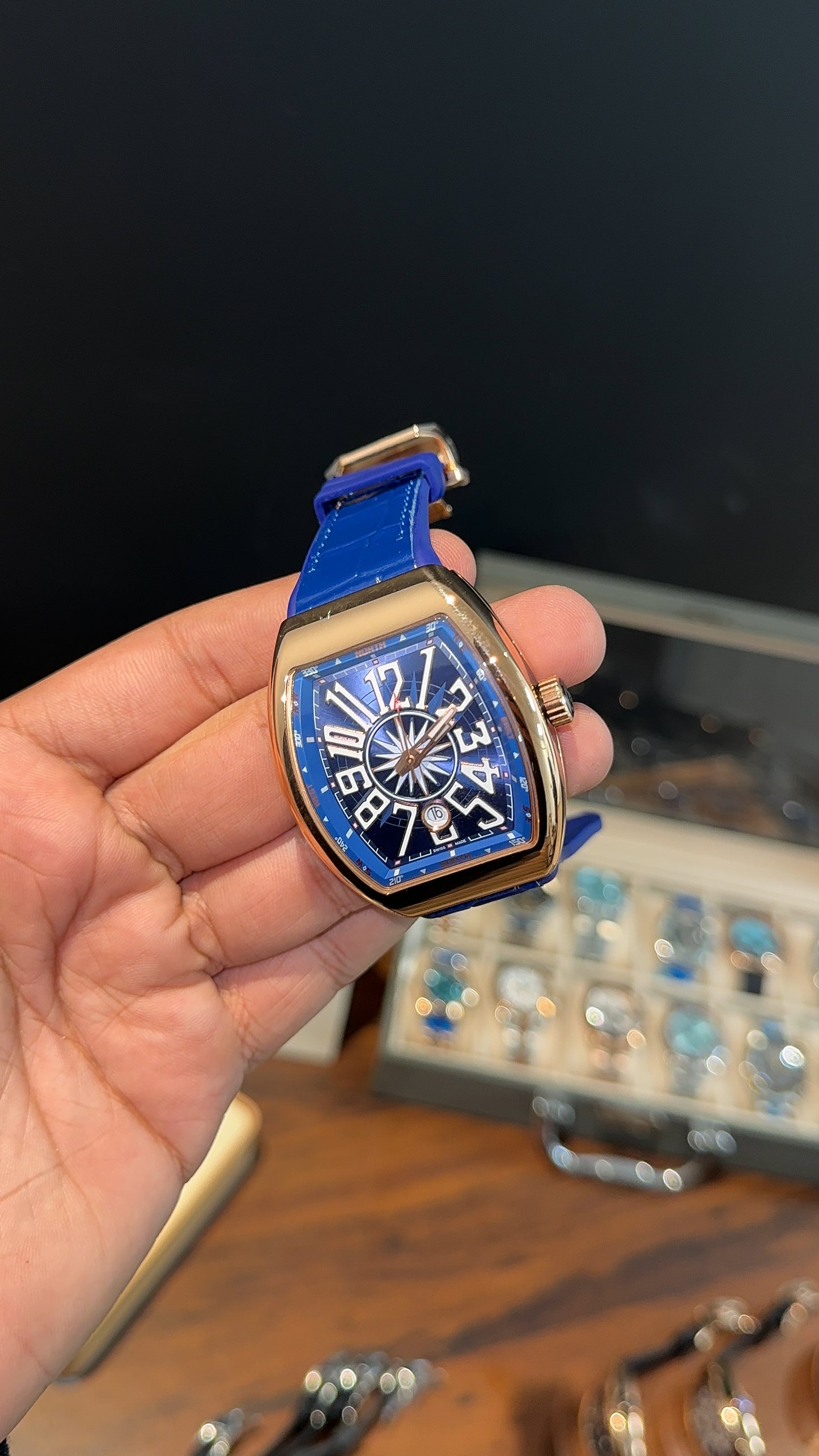 Premium Franck Muller | Vanguard Edition | Rose Case | Blue Strap | Blue Dial