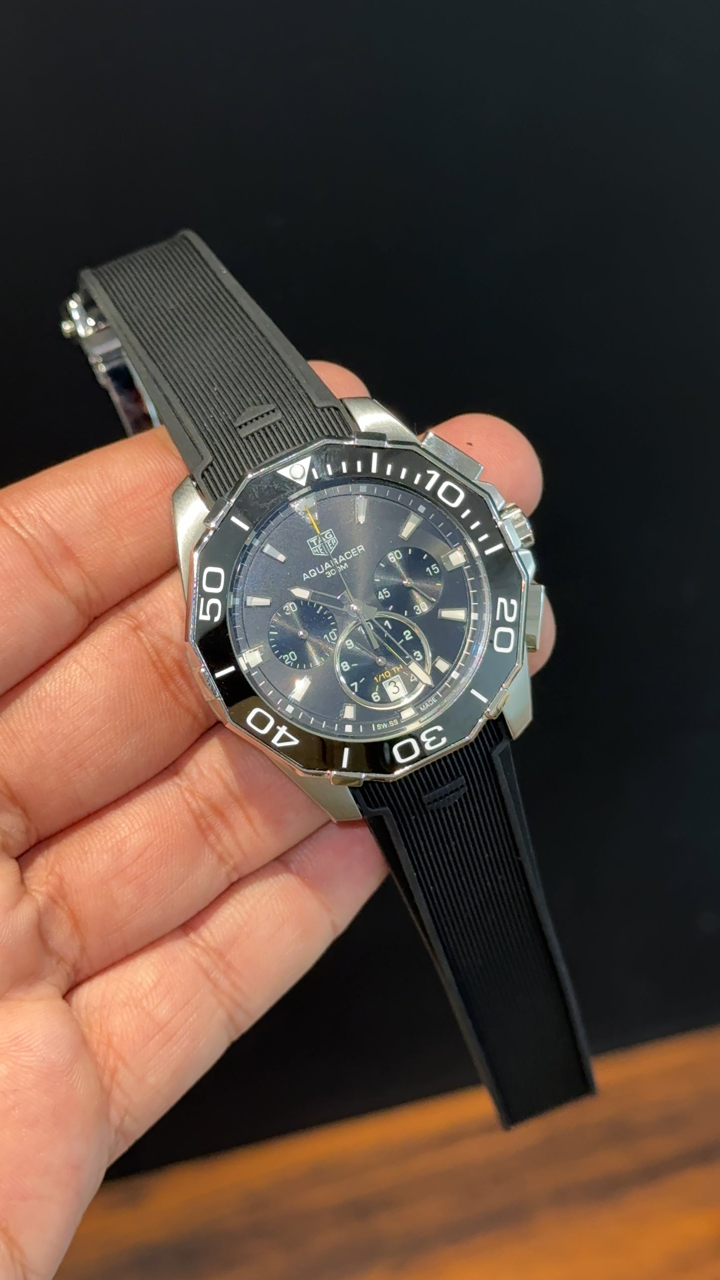 Aquaracer | Black Strap | Black Bezel | Chrono | Black  Dial