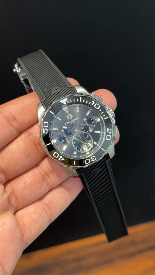 Aquaracer | Black Strap | Black Bezel | Chrono | Black  Dial