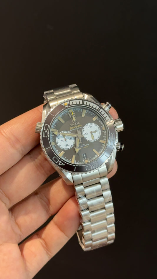 Omega Seamaster | Silver Chain | Brown Bezel | White Chrono | Brown Dial