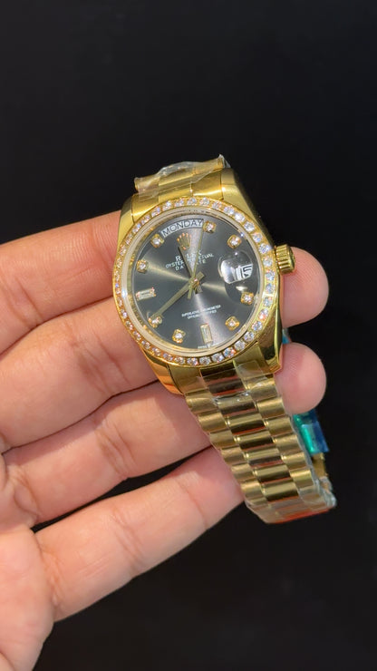 Daydate | 36mm | Gold Chain | Diamond Case | Diamond Digit | Gradient Black Dial - twentyfour