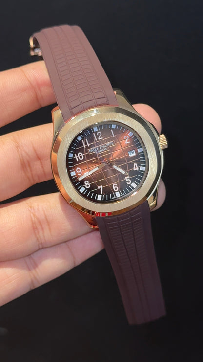 Pp Auto | Aquanaut | Rose Case | Brown Strap | Gradient Brownish Dial