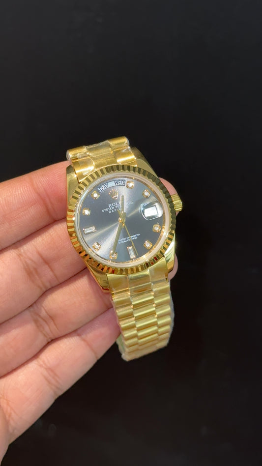 Daydate | 36mm | Gold Chain | Diamond Case | Diamond Digit | Light Grey Dial - twentyfour