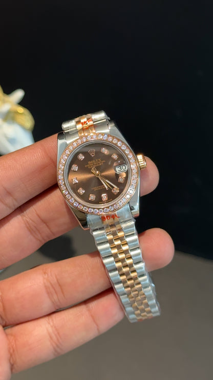 Datejust 27mm | Rose Two Tone Jubilee| Diamond Case | Diamond Choco Dial