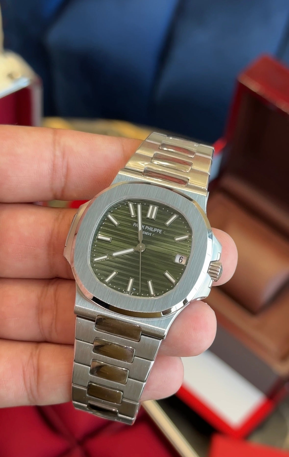 Patek naut silver olive green