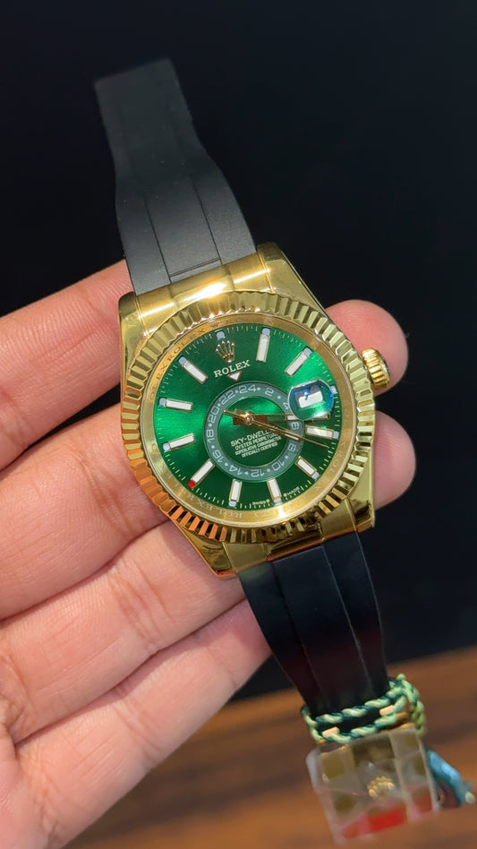 Sky Dweller | Gold | Pvc Strap | Green Dial