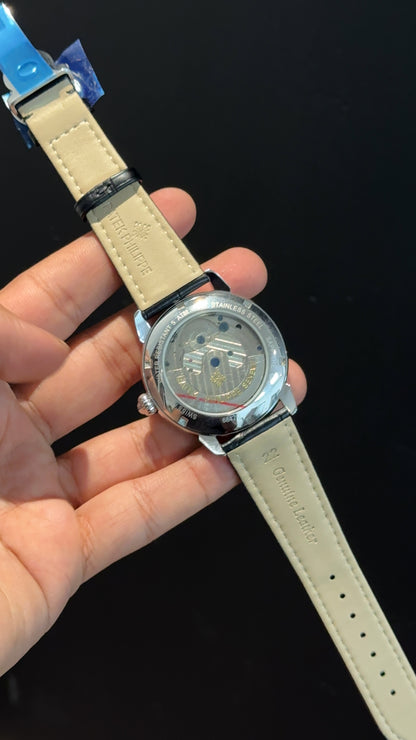 PP Auto | Silver | Pendulum | Black Leather Strap | Black Index Dial