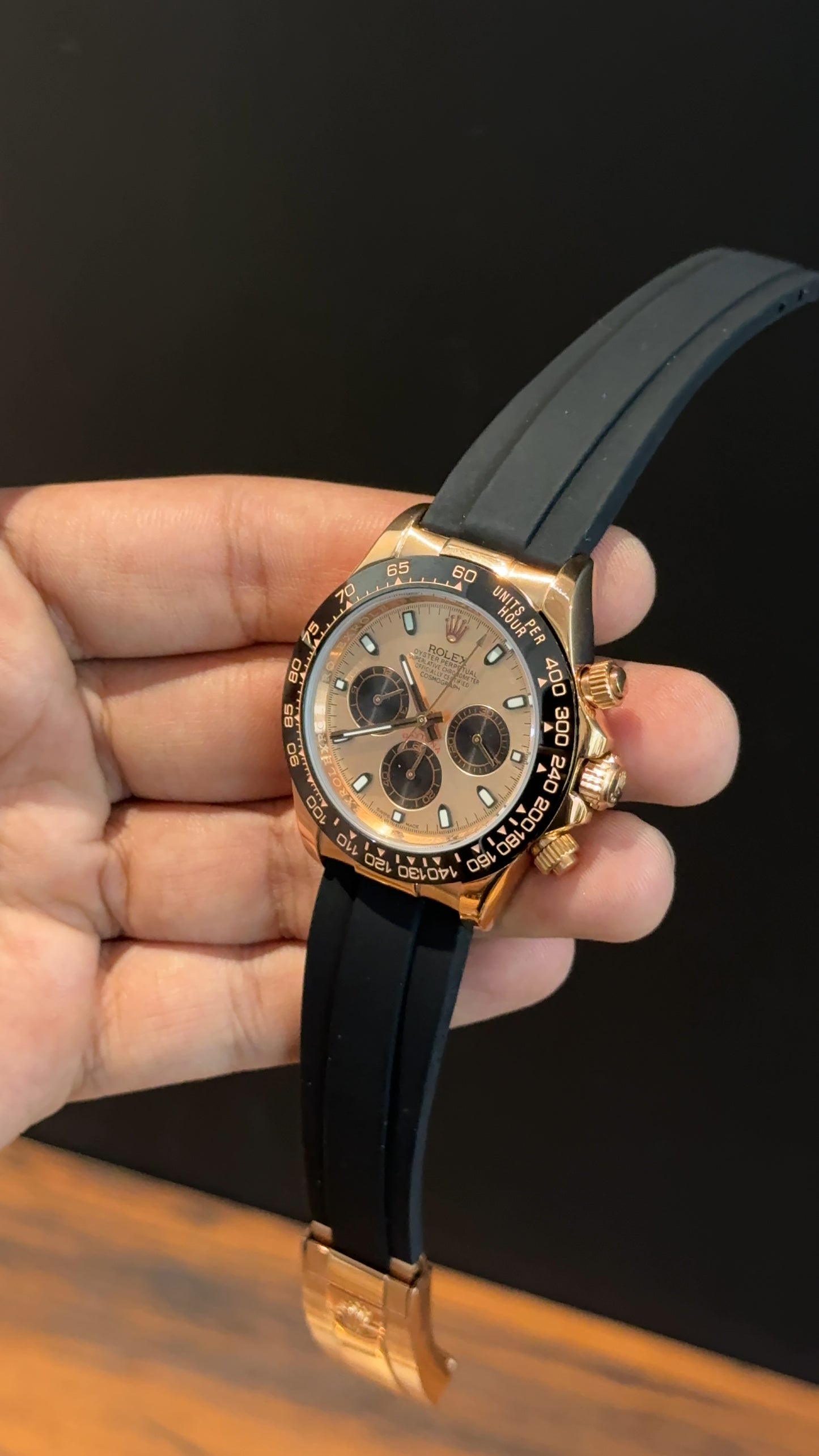 Daytona | Rose | Pvc Strap | Black Chrono | Rose Gold Dial - twentyfour
