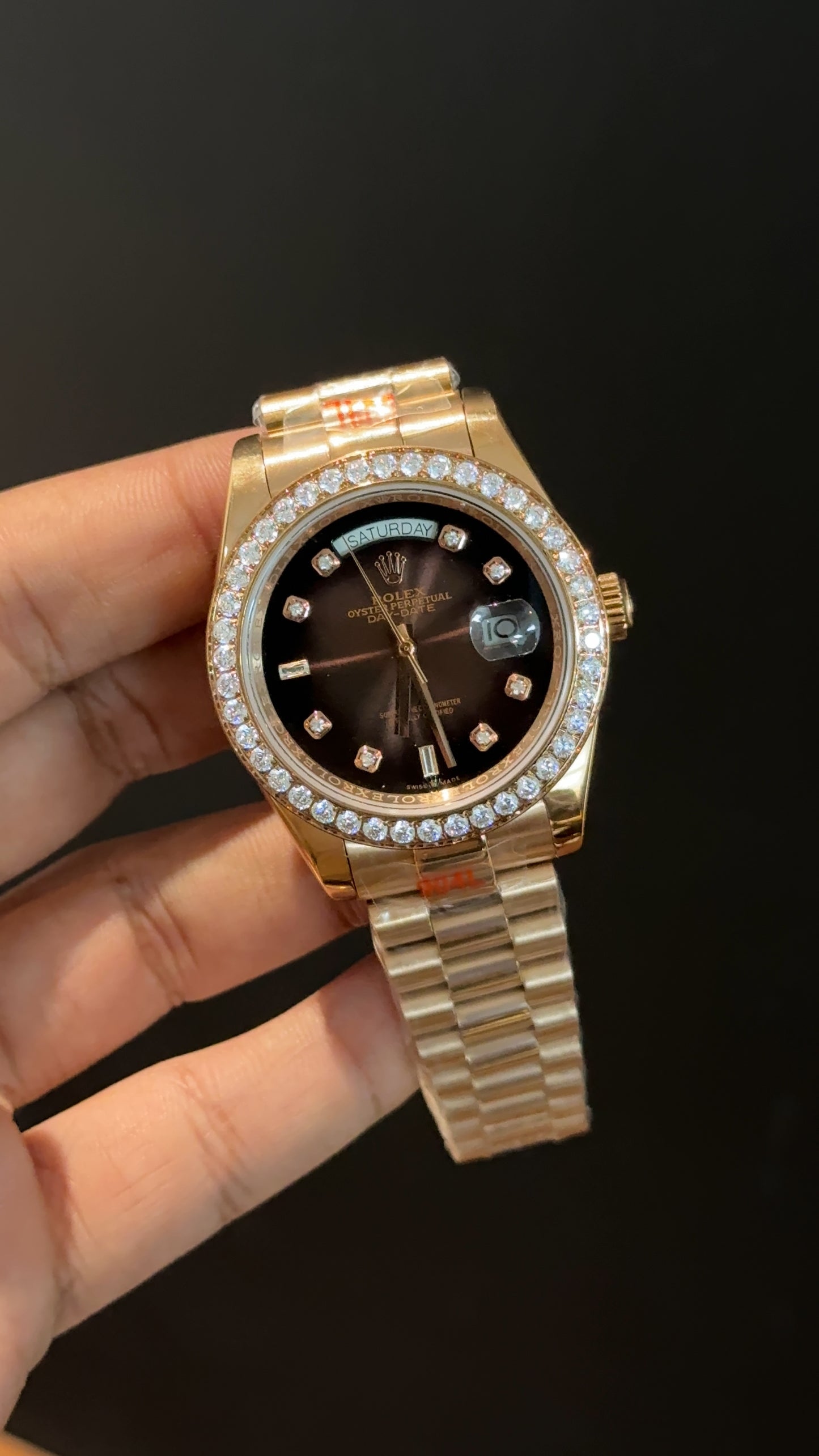 Daydate | Diamond Bezel | Rose Chain | Diamond Digit | Gradient Choco Dial