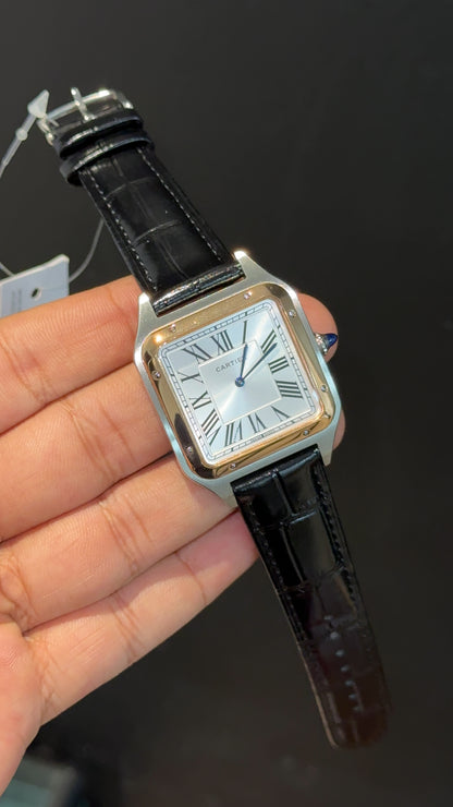 Cartier Santos | Rose Two Tone Case | Black Dumont Strap | White Dial
