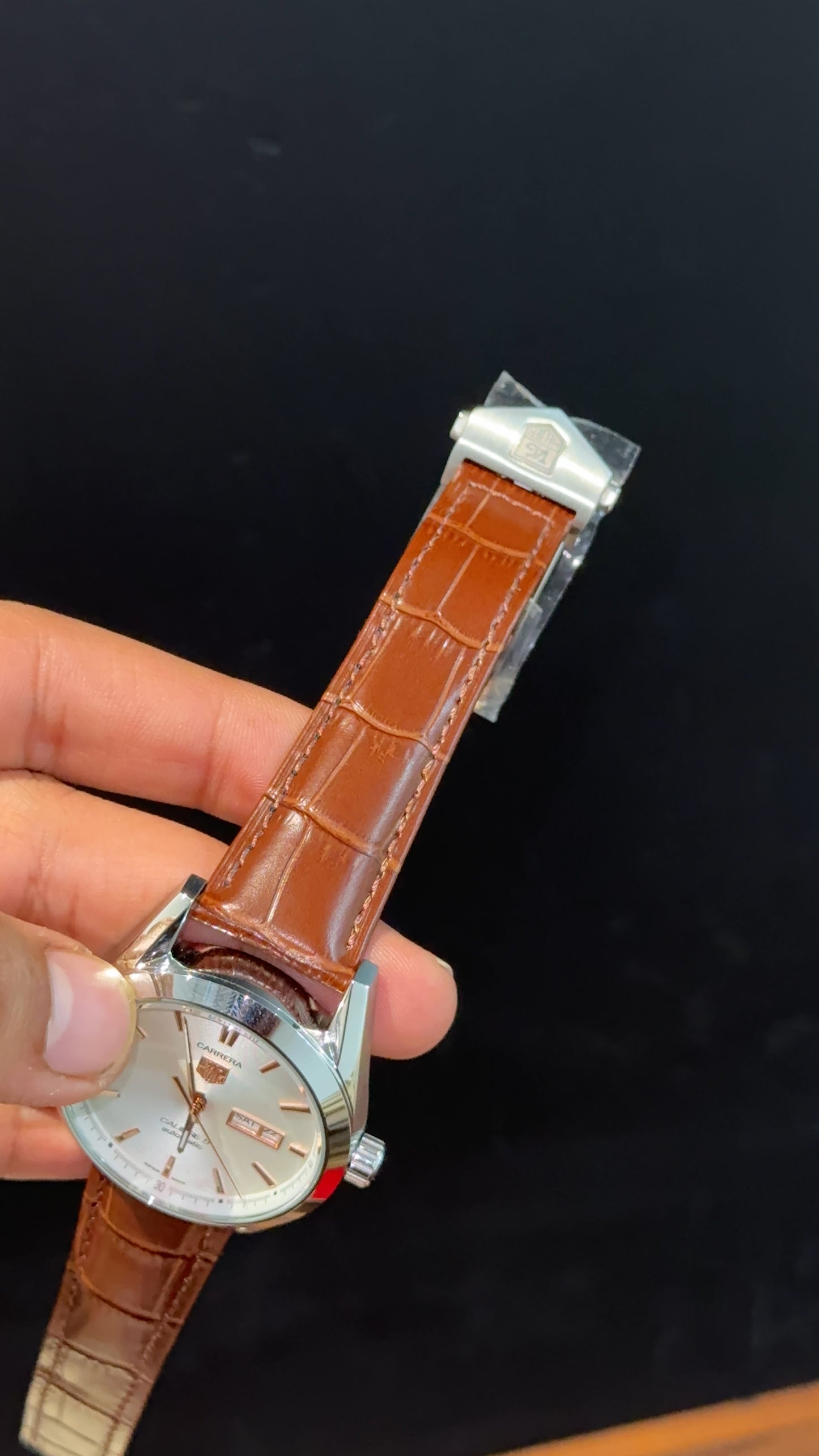 Tag Carrera | Calibre 5 | Brown Strap | DayDate | White Dial