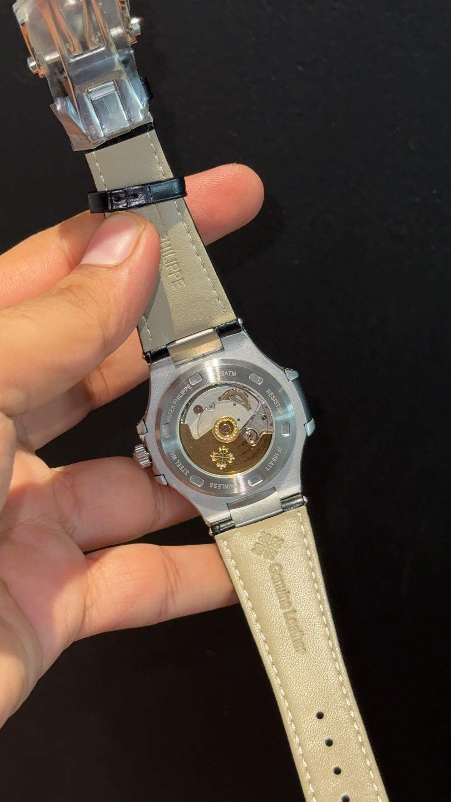 Pp Auto | Moonphase | Chrono | Silver Case | Black Leather Strap | White Dial