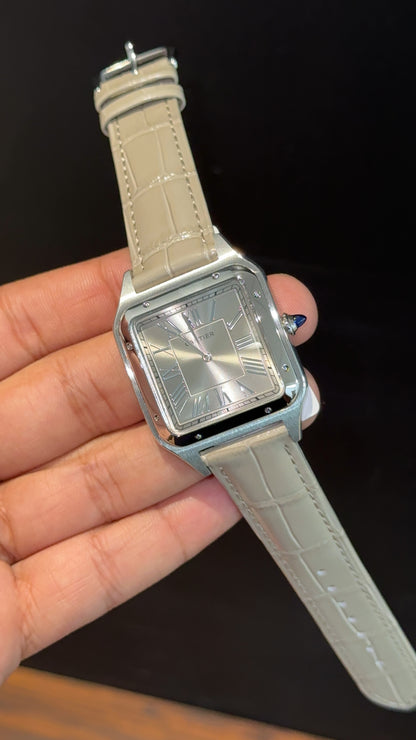 Cartier Dumont Lacquer | Silver Case | Cream Leather Strap | Dark Silver Dial - twentyfour