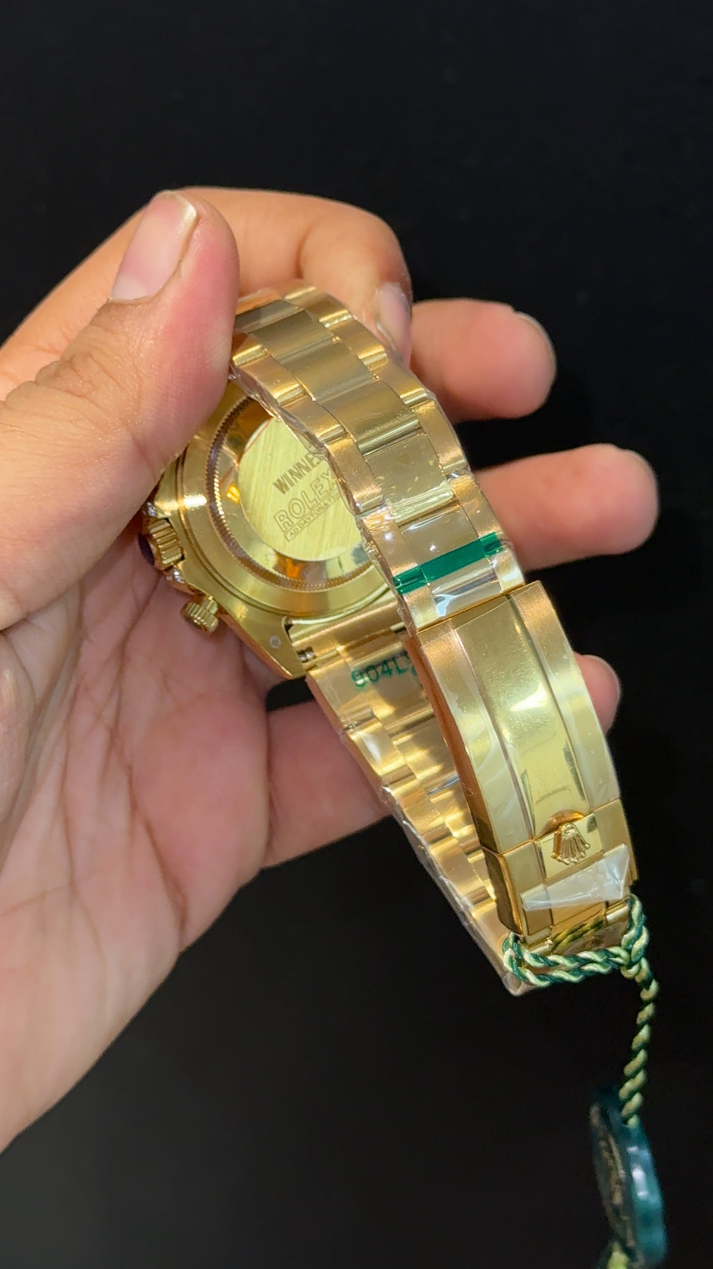 Daytona | Rainbow Diamond Bezel | Gold Chain | White Chrono | Black Dial
