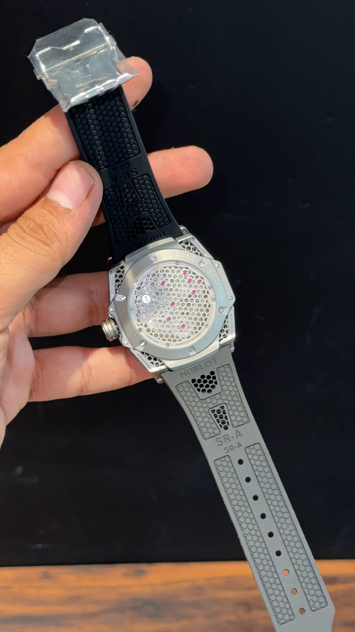 Premium Hublot | Big Bang Tourbillon Edition | Black Strap | Silver Skeletonized Dial