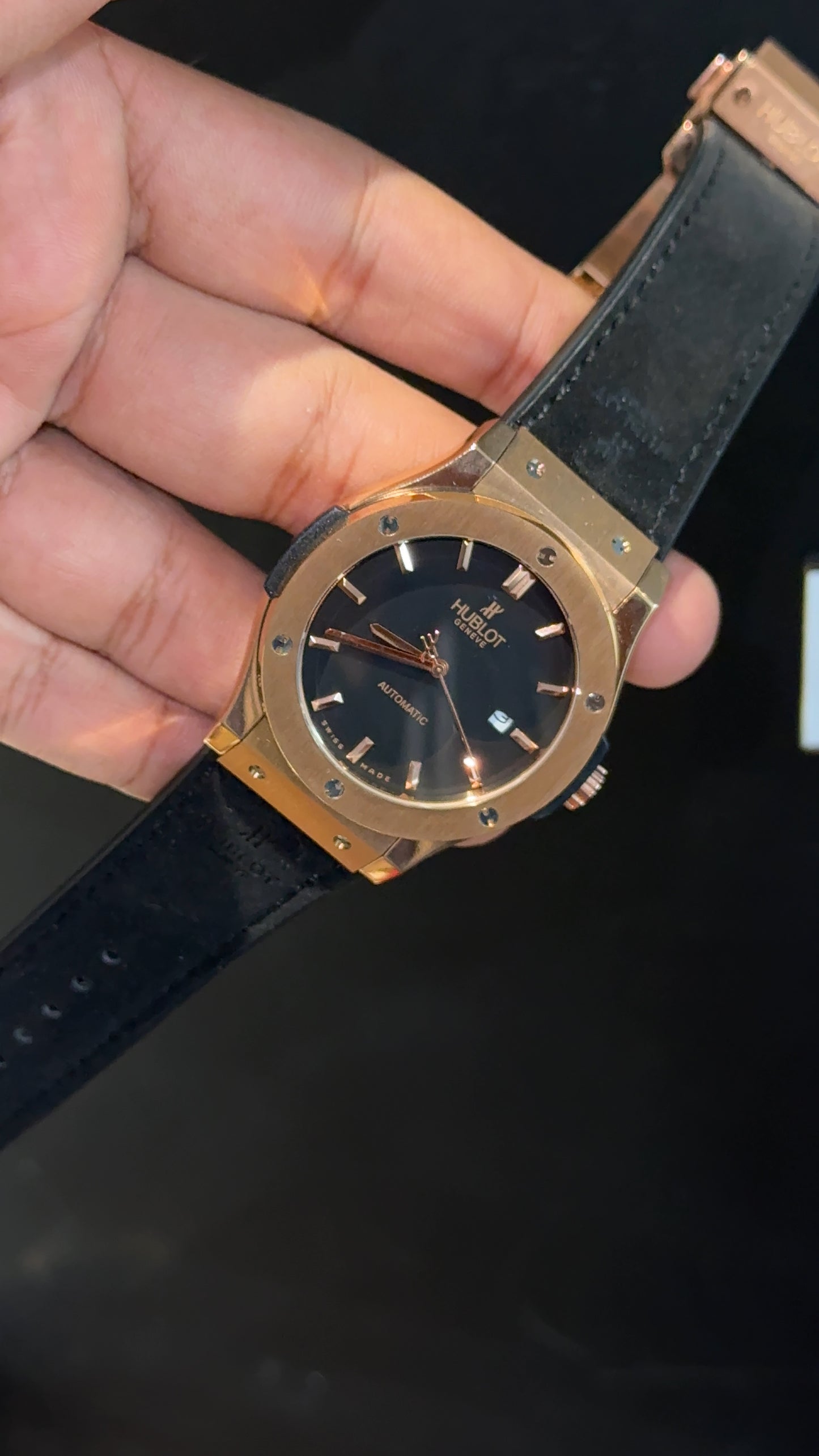 Hublot Auto | Rose Case | Black Strap | Black Dial