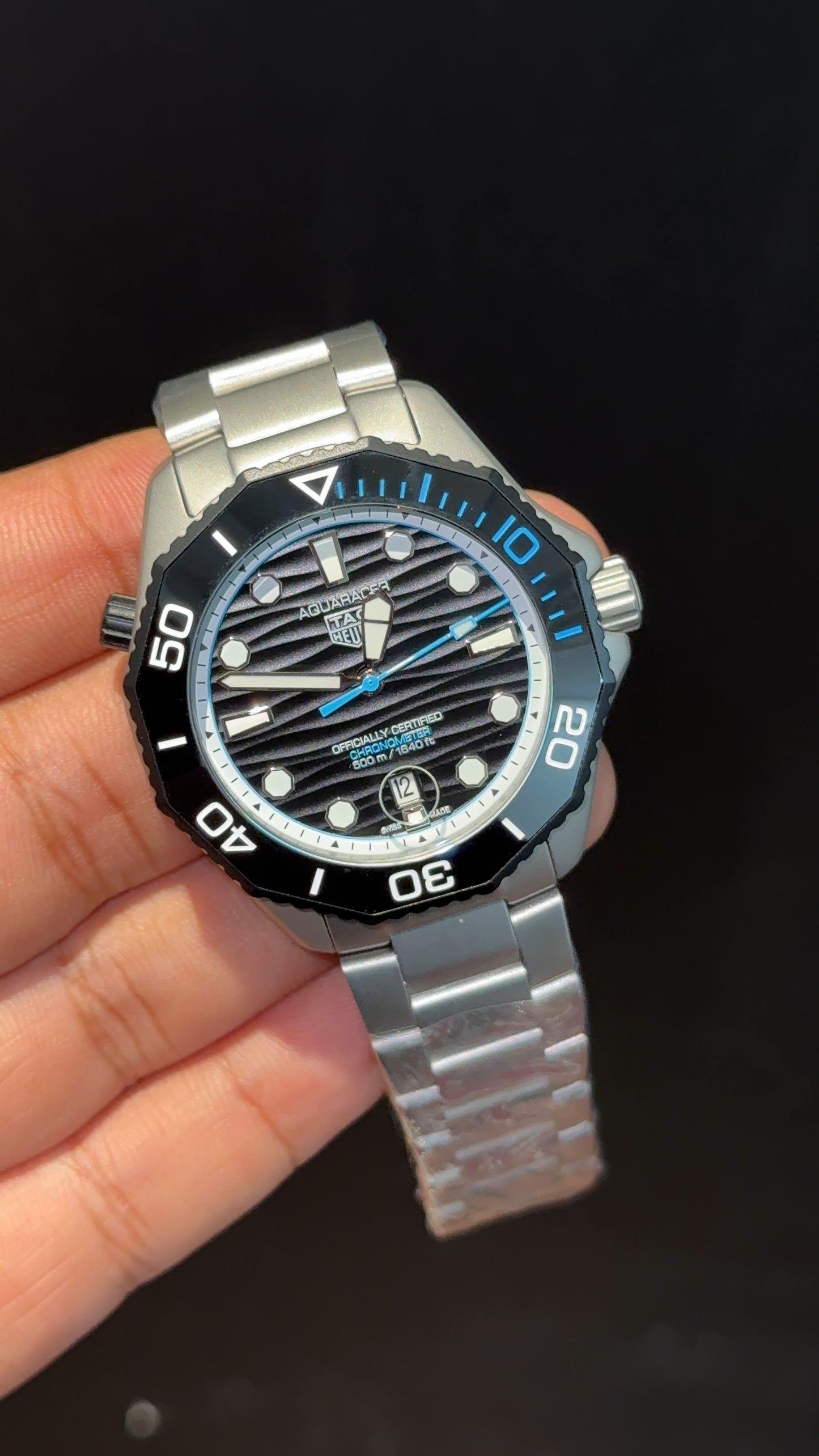 Tag Aquaracer | Silver Chain | Black Bezel | Blue Needles | Black Dial