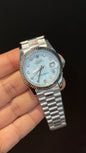 Datejust | 36mm | Silver President Chain | Sky Blue Diamond Dial