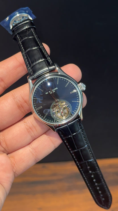 Pp Auto | Pendulum | Silver | Black Strap | Black Index Dial