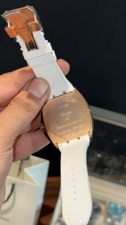 Premium Franck Muller | Vanguard Edition | Rose Case | White Strap | White Dial