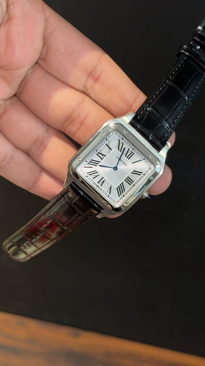 Cartier Dumont Lacquer | Silver Case | Black Leather Strap | White Dial - twentyfour