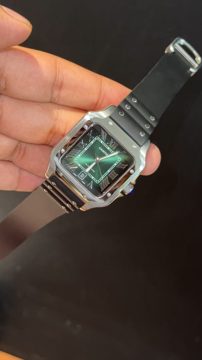 Cartier Santos | Silver Case | Black Strap | Green Dial - twentyfour