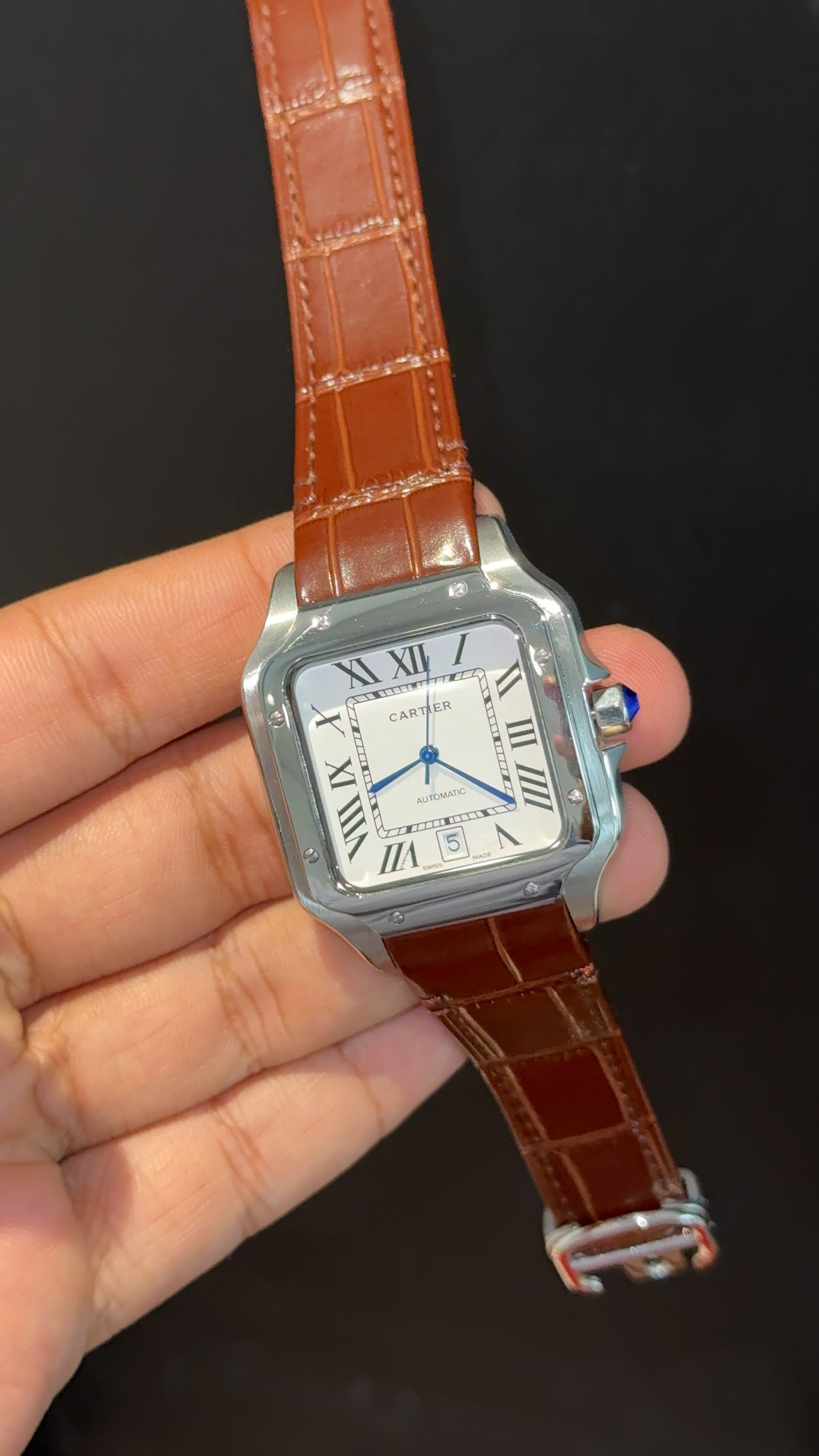 Cartier Santos | Silver Case | Brown Strap | White Dial - twentyfour