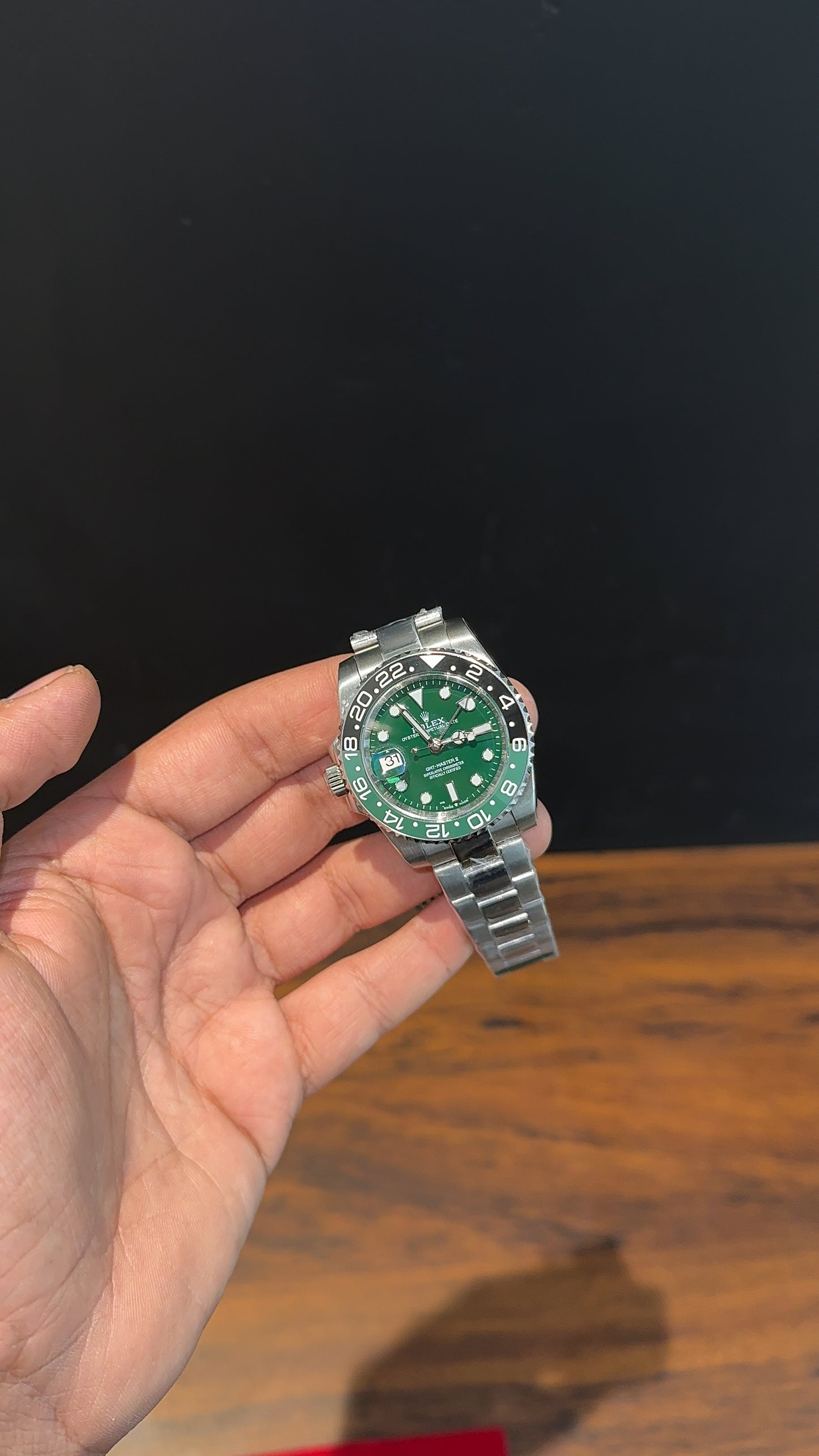 GMT Sprite | Silver Oyester Chain | Green Dial