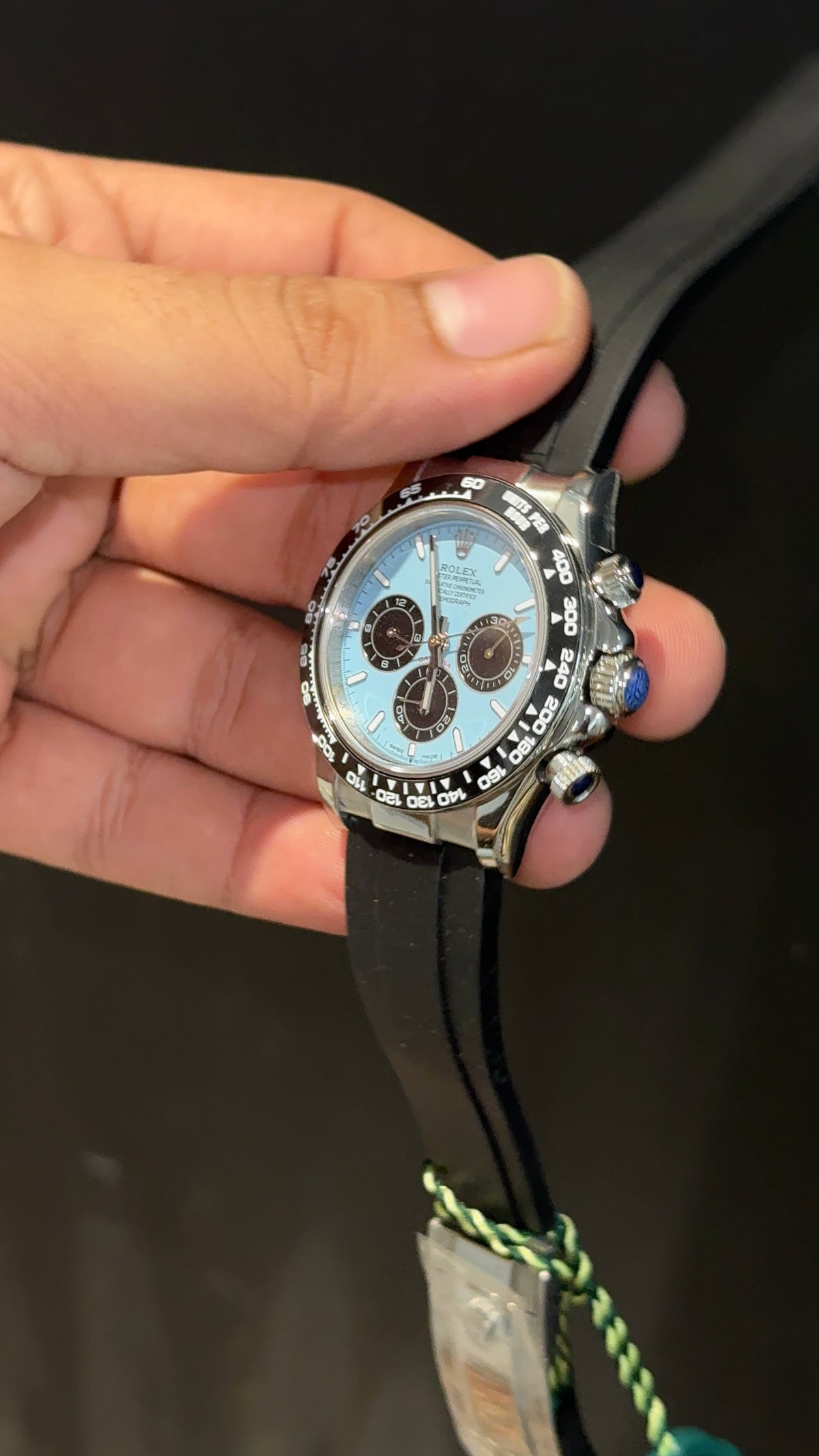 Daytona | Silver | Black Pvc Strap | Black Chrono | Tiffany Dial