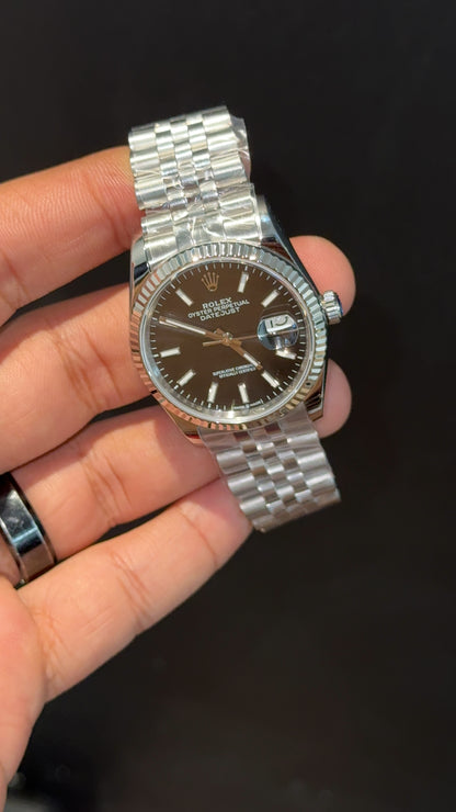 Premium Datejust | 36mm | Silver Chain | Black Dial